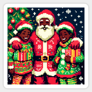 Pixel Art Santa and Children Christmas Sticker